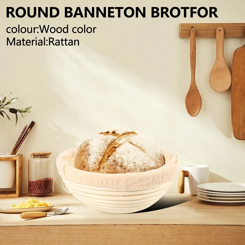 Round Banneton Proofing Basket Set – Brot Form Unbleached Natural Cane Bread Baking Kit With Cloth Liner