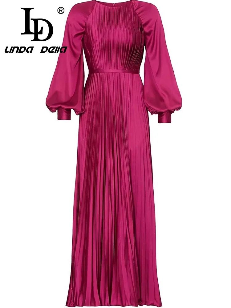 فستان نسائي أنيق للحفلات الراقصة من LD LINDA DELLA بأكمام واسعة ومطوي عتيق وفضفاض للسهرة