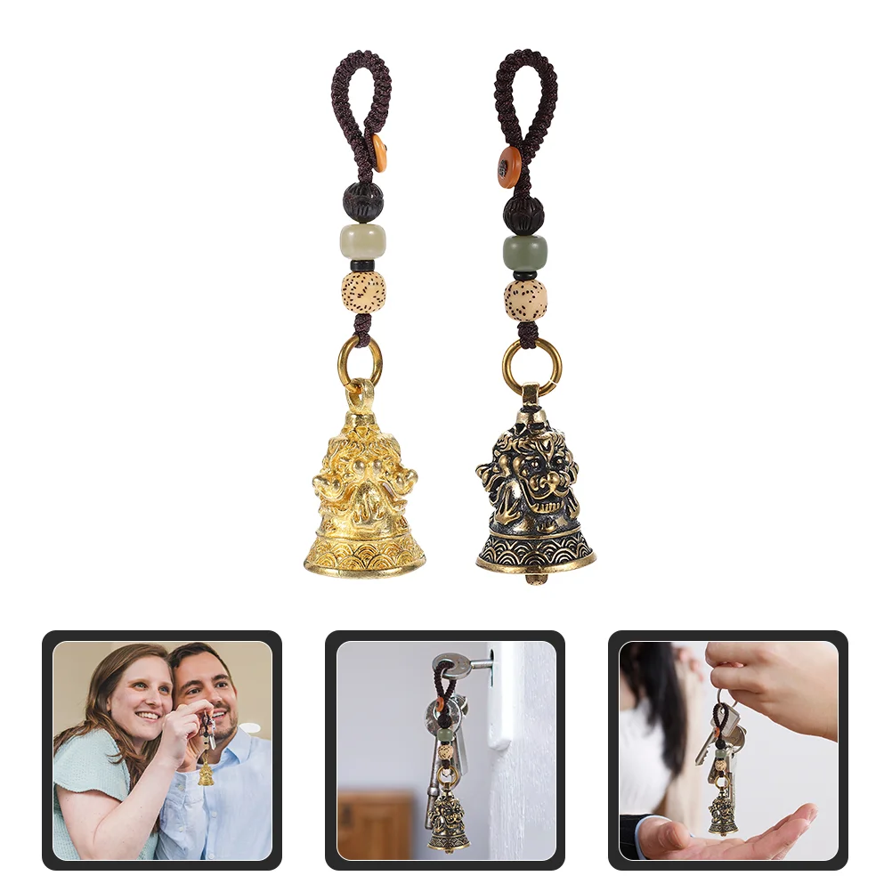 2 Pcs Chinese Style Bell Keychain Locket Macrame Hanging Photo Display Cotton Rope Handbag Charms