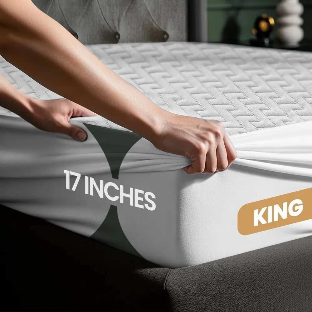 King Size 3D Airflow Mattress Protector, Premium Fabric, 17 Deep, Breathable, Fitted Style with Stretchable Skirts