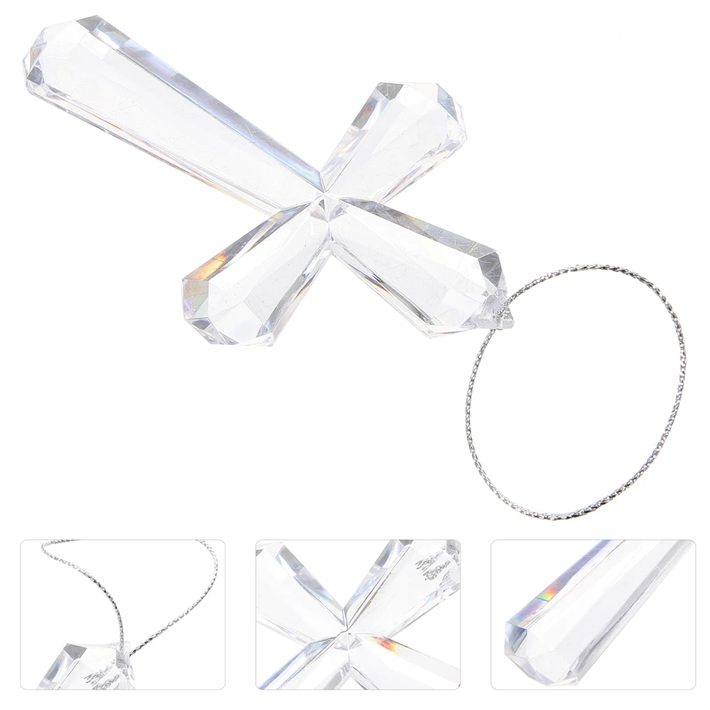 

3pcs Clear Acrylic Cross Hanging Ornaments Easter Tree Decor Party Decoration Supplies Lightweight Cross Shaped Pendants For