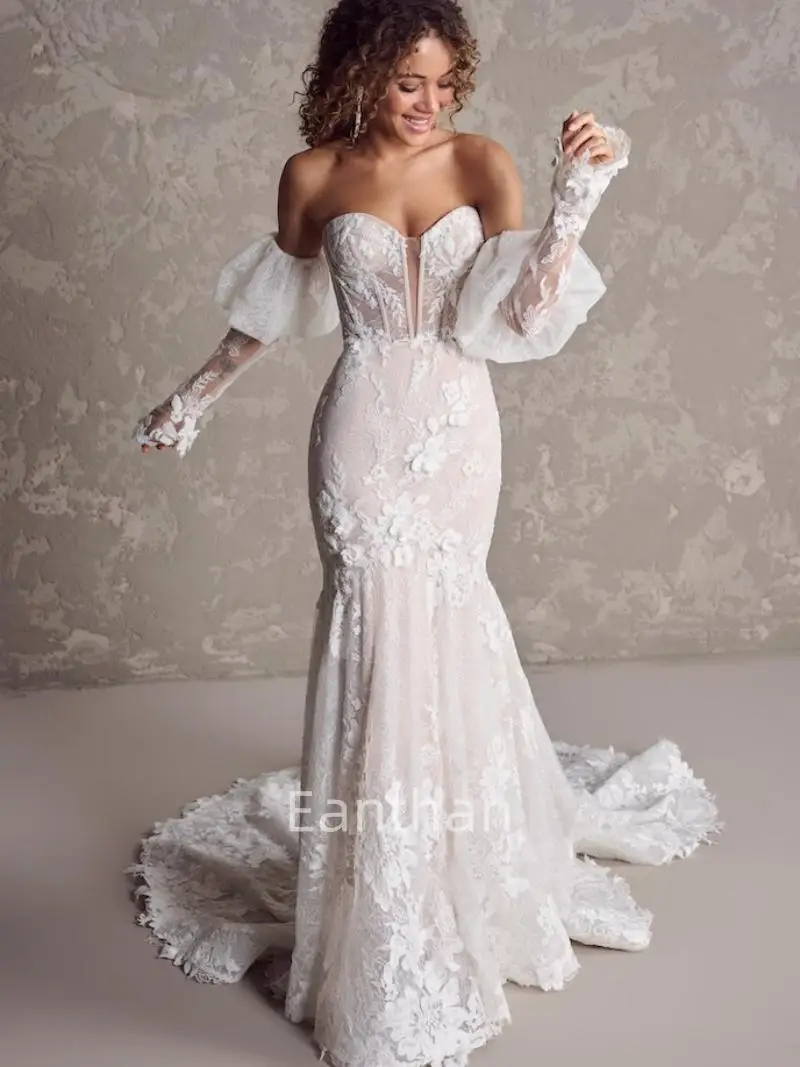 

Vestidos Bohimi Свадебные платья 2024 для женщин сердечко съемные с длинным рукавом свадебные платья для свадьбы кружевное богемное платье