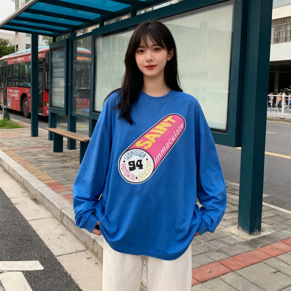 KUCLUT American Style Fashion Casual Long Sleeves Tee Loose Tops 100%Cotton Vintage Clothing Oversize T Shirt For Men