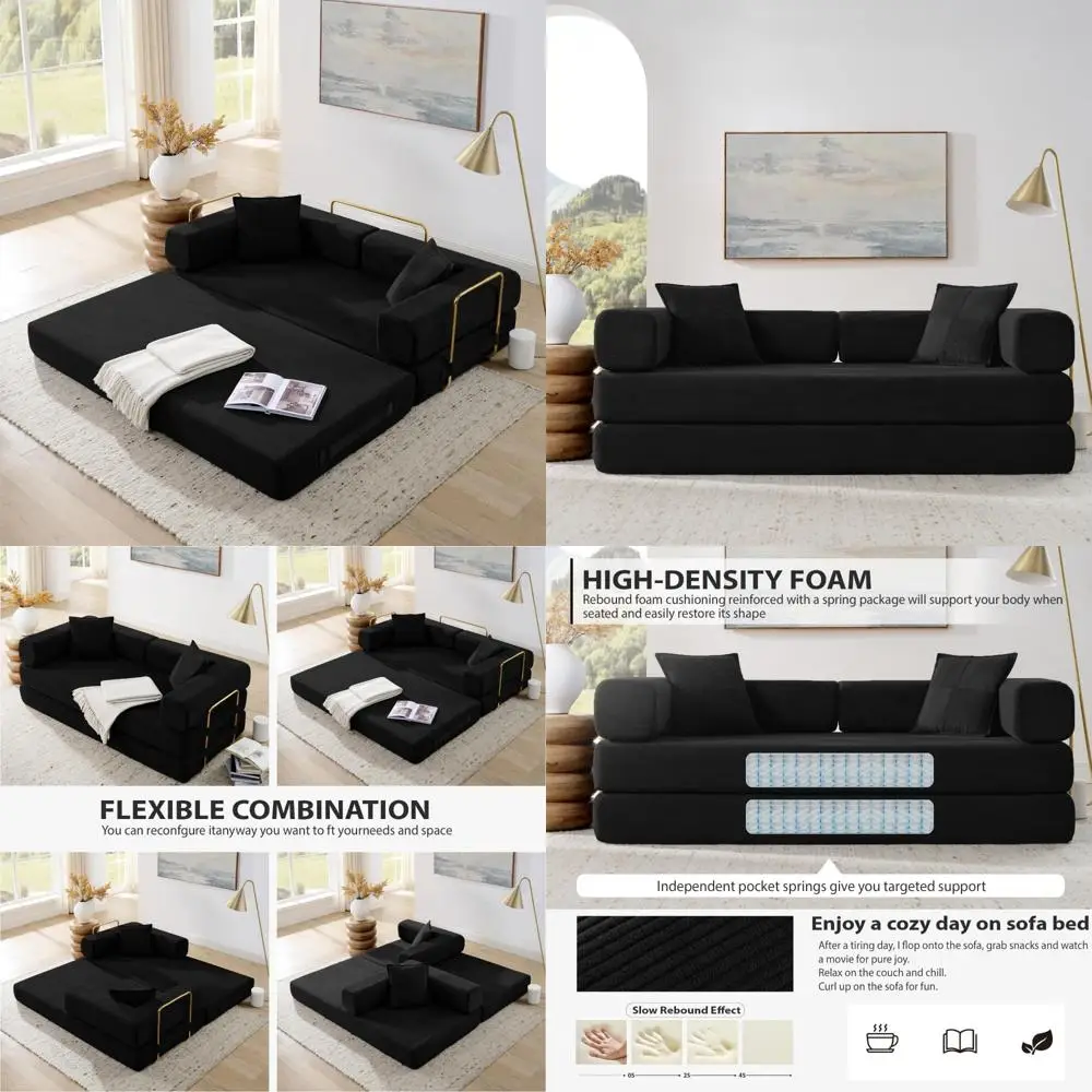 Convertible Sofa Bed 78 Inch, Folding Loveseat Sleeper with Pull Out Bed, Corduroy Fabric, Fixed-Shape Frame Couch