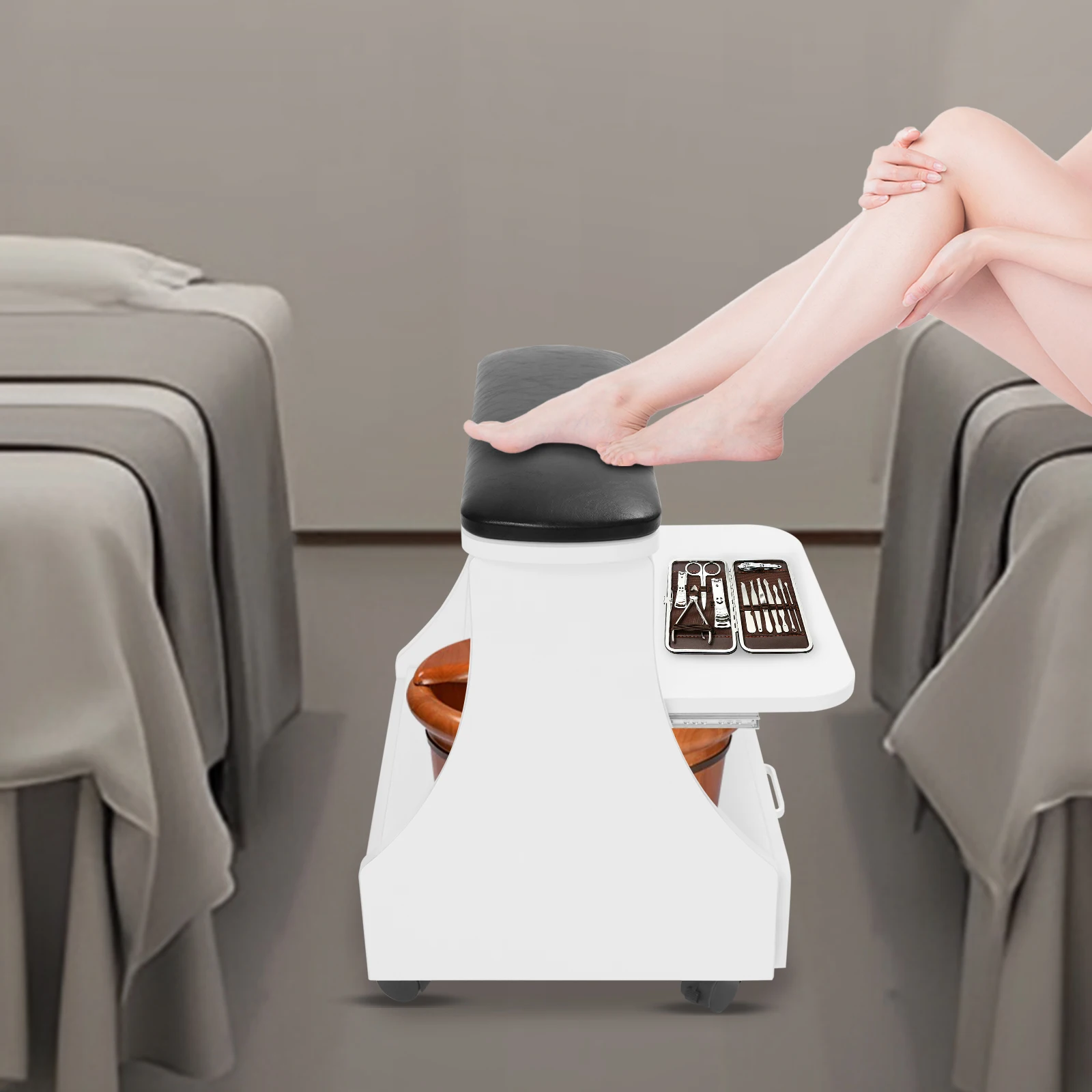 عربة التجميل المحمولة ثلاث طبقات تصميم عربة القدم مانيكير باديكير عربة لصالون التجميل مسمار ، حمام القدم سبا