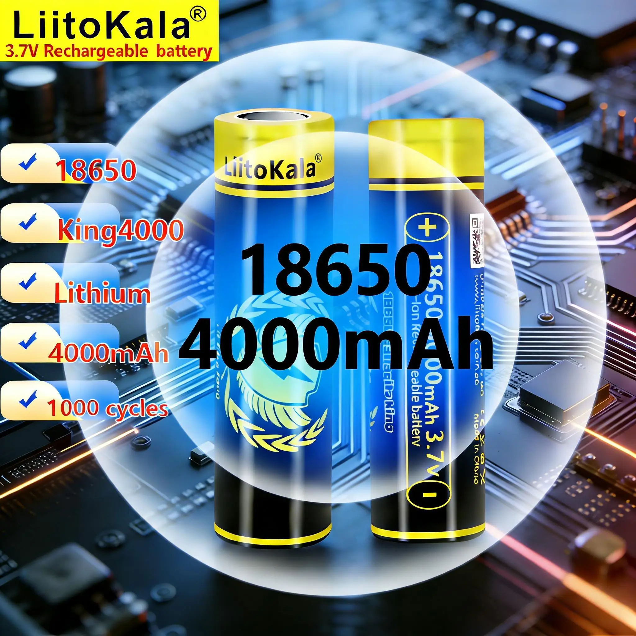 High Performance LiitoKala Flat Top 3.7V 3400mAh Lithium 18650 Rechargeable Battery for Flashlights Power Banks Outdoors