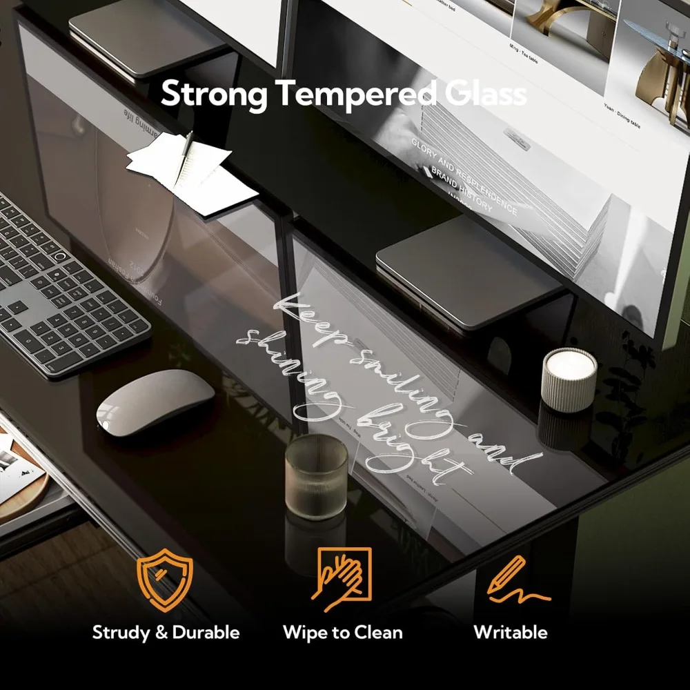 مكتب قائم قابل للتعديل بارتفاع كهربائي، سطح زجاجي مقاس 40 × 24 مع أدراج #6