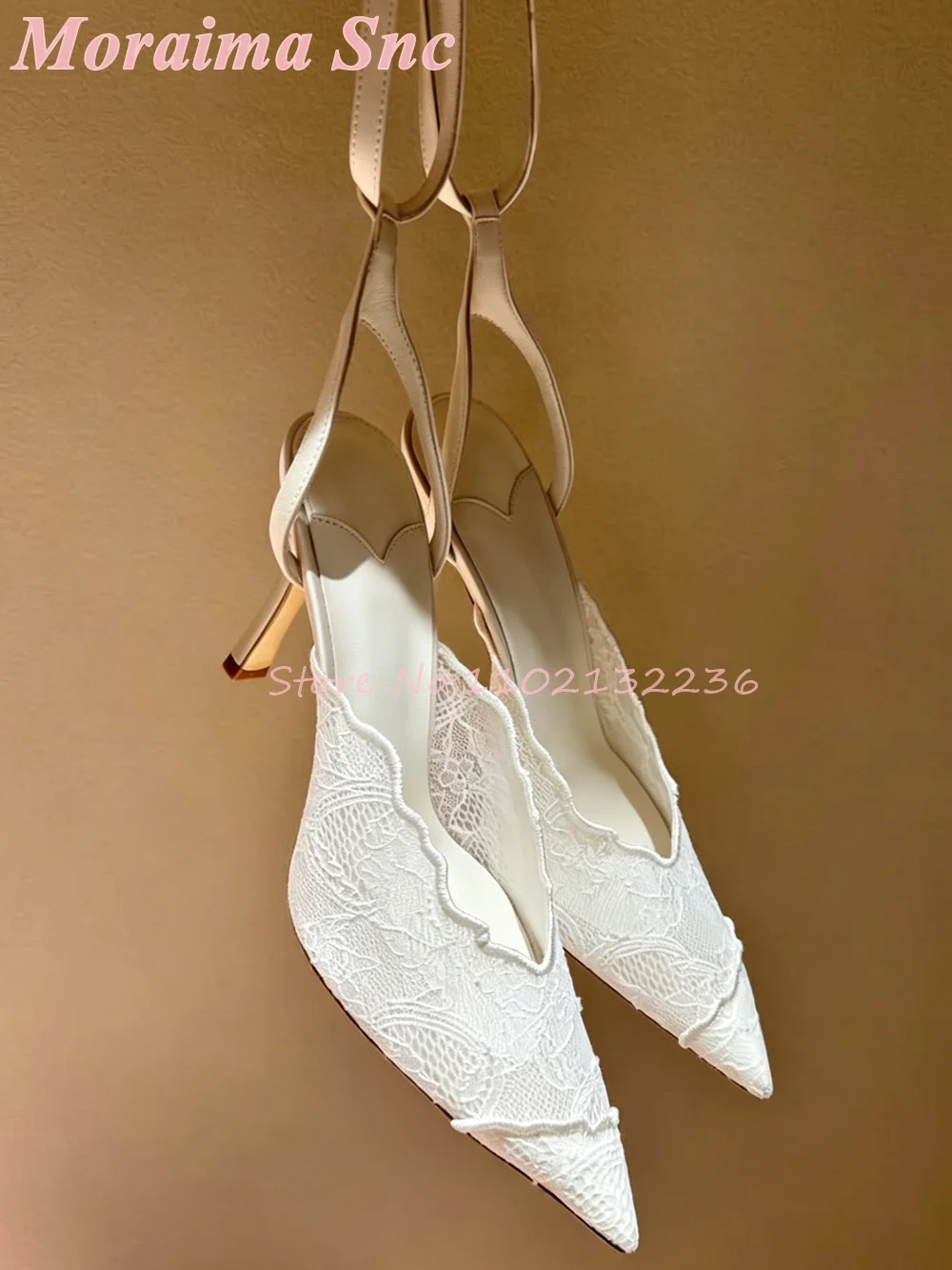 Gold Floral Toe Lace Pointed Toe Sandals Stiletto Heel Buckle Ankle Strap Blush Pink Satin Vintage Bridal Statement Footwear New view 5