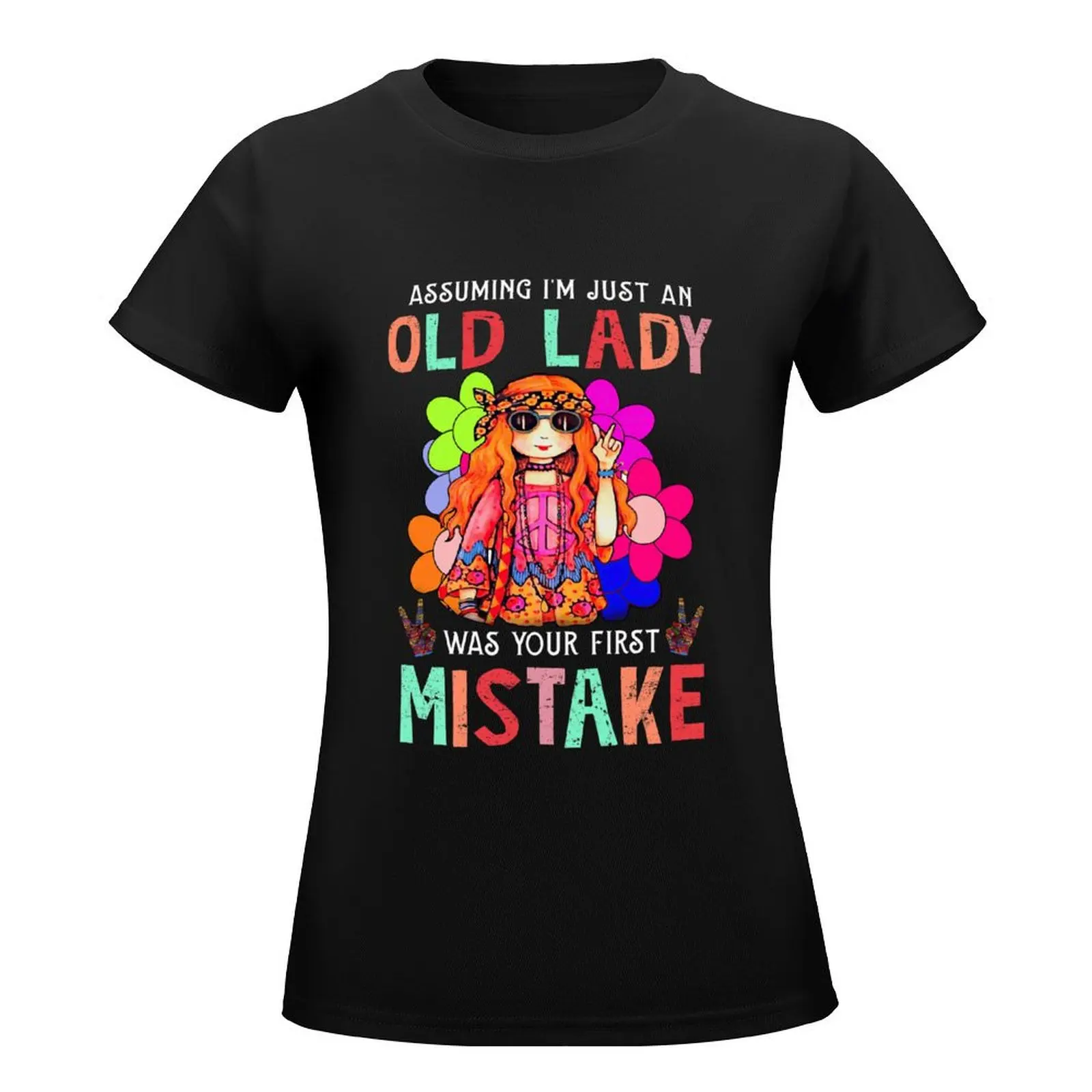 Asume im just a old lady era su primer error, camiseta kawaii, ropa linda, camisetas negras para mujer