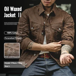 Maden Retro Heavyweight Canvas Oil Waxed Jacket Cotton Waterproof Hunting Coat Male Spring Khaki Casual Work Safari Style Jacket