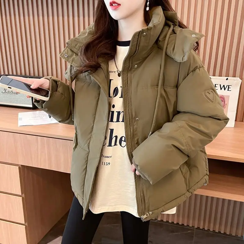 

American Hooded Down Coat Women Parkas 2026 Winter New Warm Cotton Padded Jacket Design Sense Outerwear Ladies Tooling Overwear