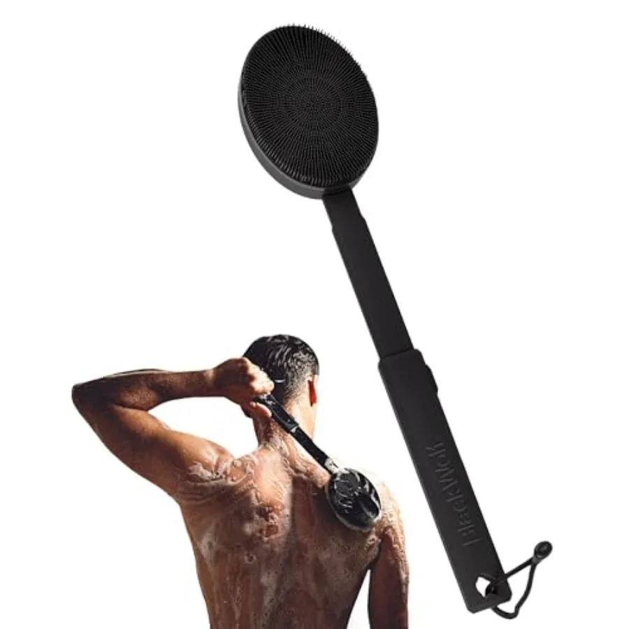 

Black Wolf Silicone Body Scrubber and Exfoliator - Vibrating Loofah Shower Scrubber Brush with Handle Extension for Back - Deep