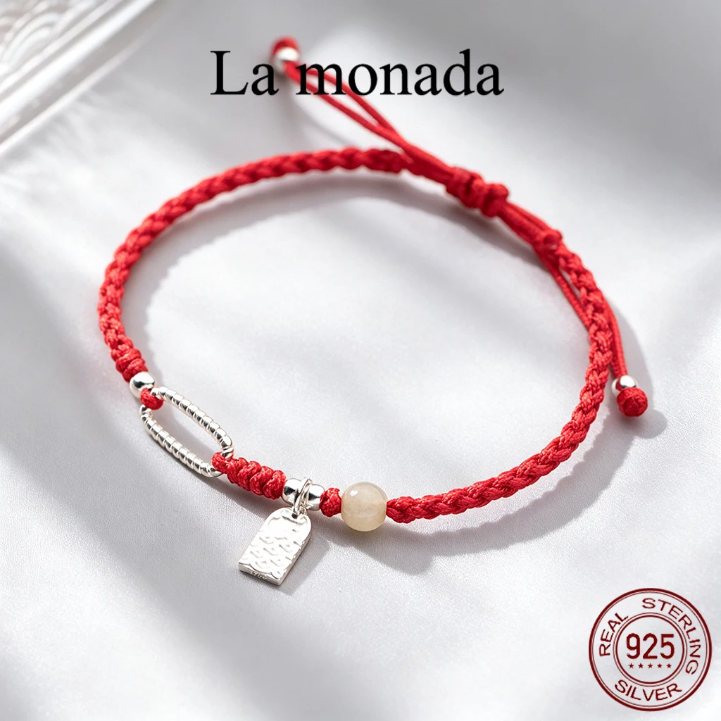 24cm Lucky 925 Silver Rope Bracelets Women Silver Buckle Hanging Bead Red Thread Line String Bracelets For Women Girl
