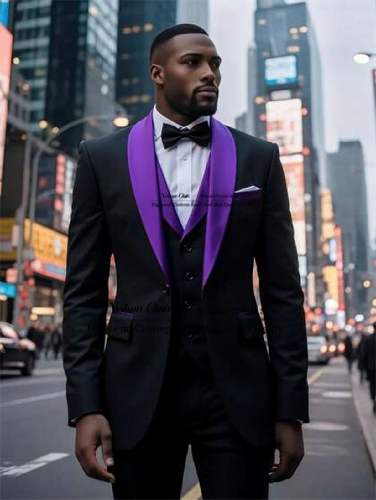 

Business Black Male Prom Blazers 3 Pcs Sets Purple Shawl Lapel Groom Wedding Tuxedos For Men Customized Slim Fit Costume Homme