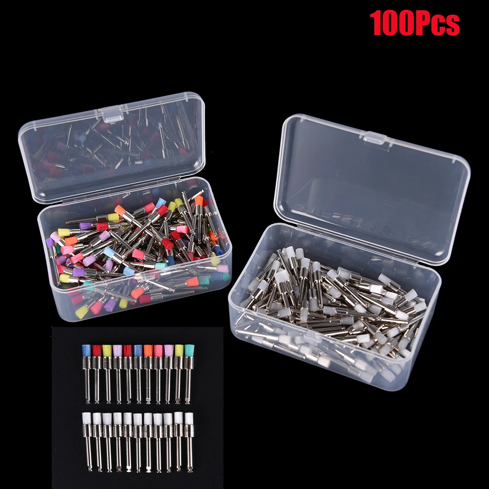 100Pcs/Bag Dental Prophy Brush Tooth Polishing Brushes Latch Screw Type Nylon Bristle Brush For Stain Removal And Polishing