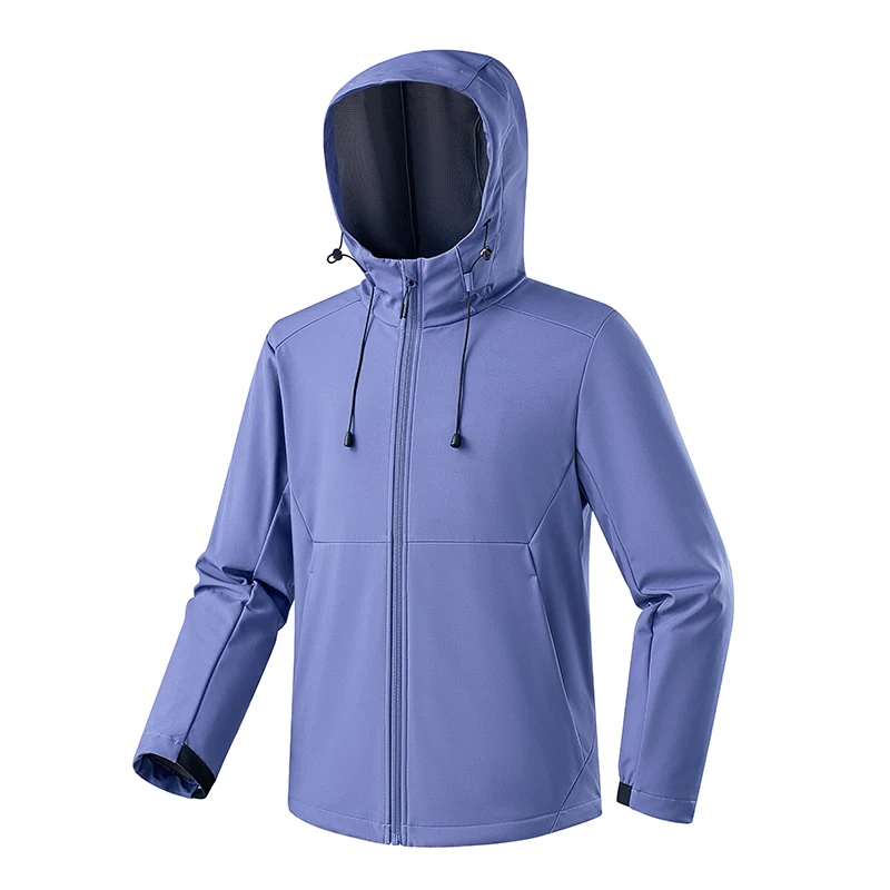 Plus Size Men Fleece Lined Softshell Jacket Drawstring Hood Windproof Water Resistant Zip Pockets Warm Loose Fit Hiking Travel O