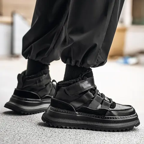 Jesienno-zimowe buty męskie na grubej podeszwie, podwyższające, ocieplane aksamitem, w stylu koreańskim, casualowe sneakersy, obuwie na grubej podeszwie.