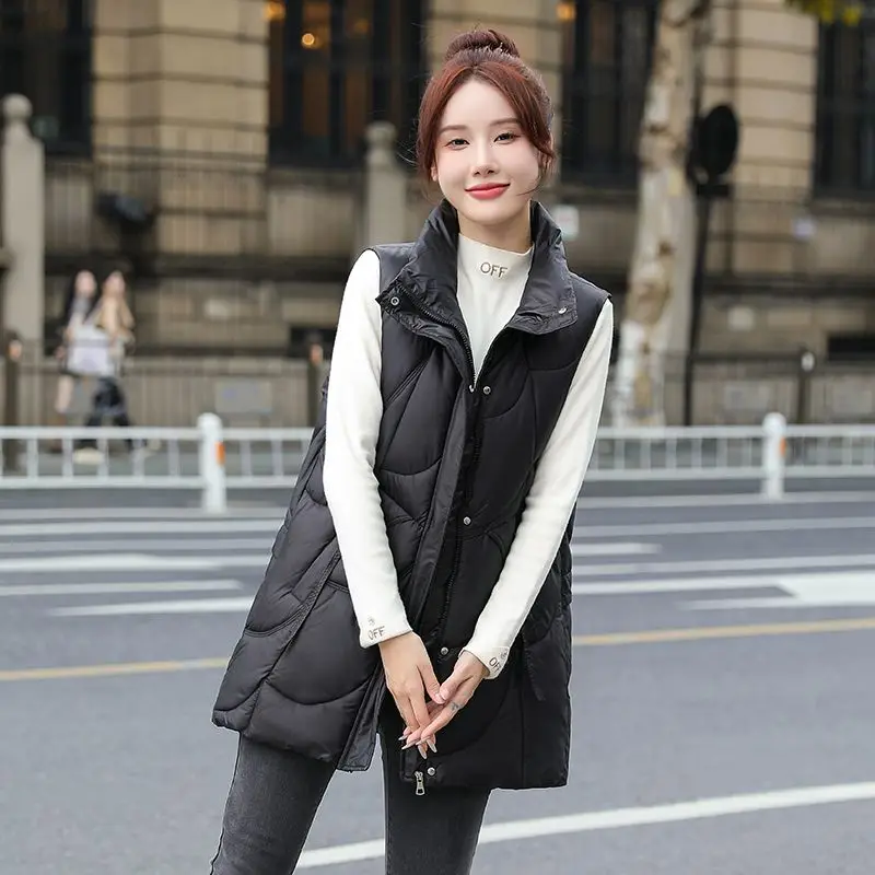 

Cotton Vest Jacket Women Parkas Autumn Winter 2026New Korean Sleeveless Coat Ladies Fashion Outcoat Long Waistcoat Overcoat Tops
