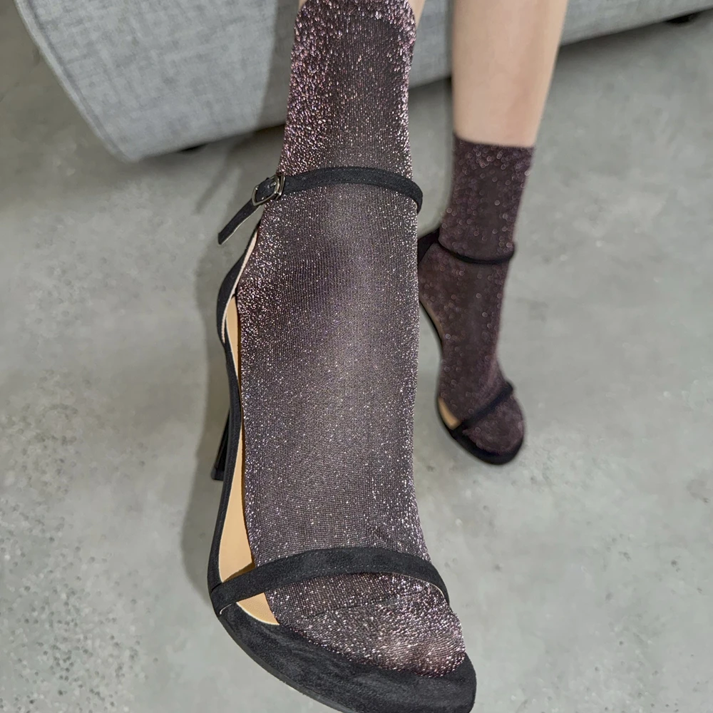 5 pares de calcetines de verano con purpurina para mujer, calcetines ostentosos para equipo, calcetines cortos sexis para fiesta, moda de alta calidad para mujer