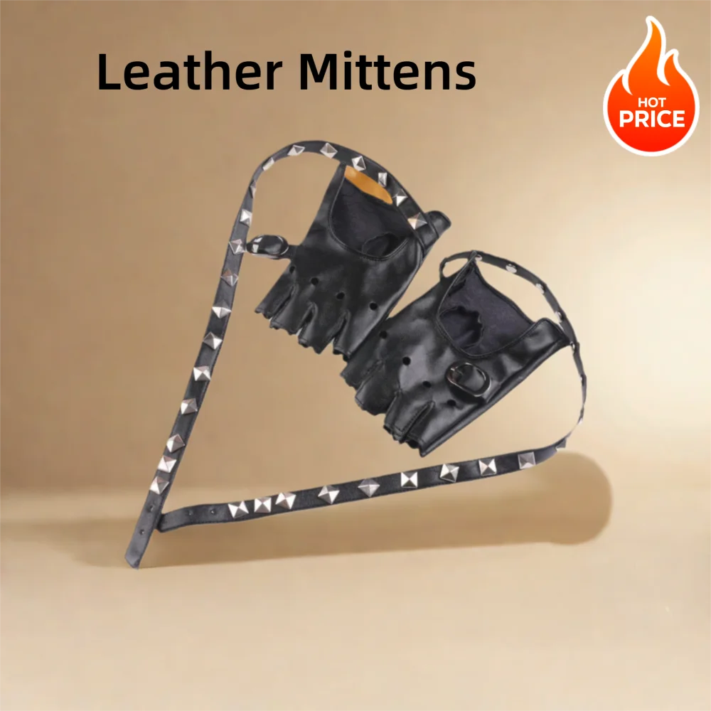 

Hot Sale Motor Rivet Fingerless Leather Mittens Gloves Punk Glove Motorcycle Accessories
