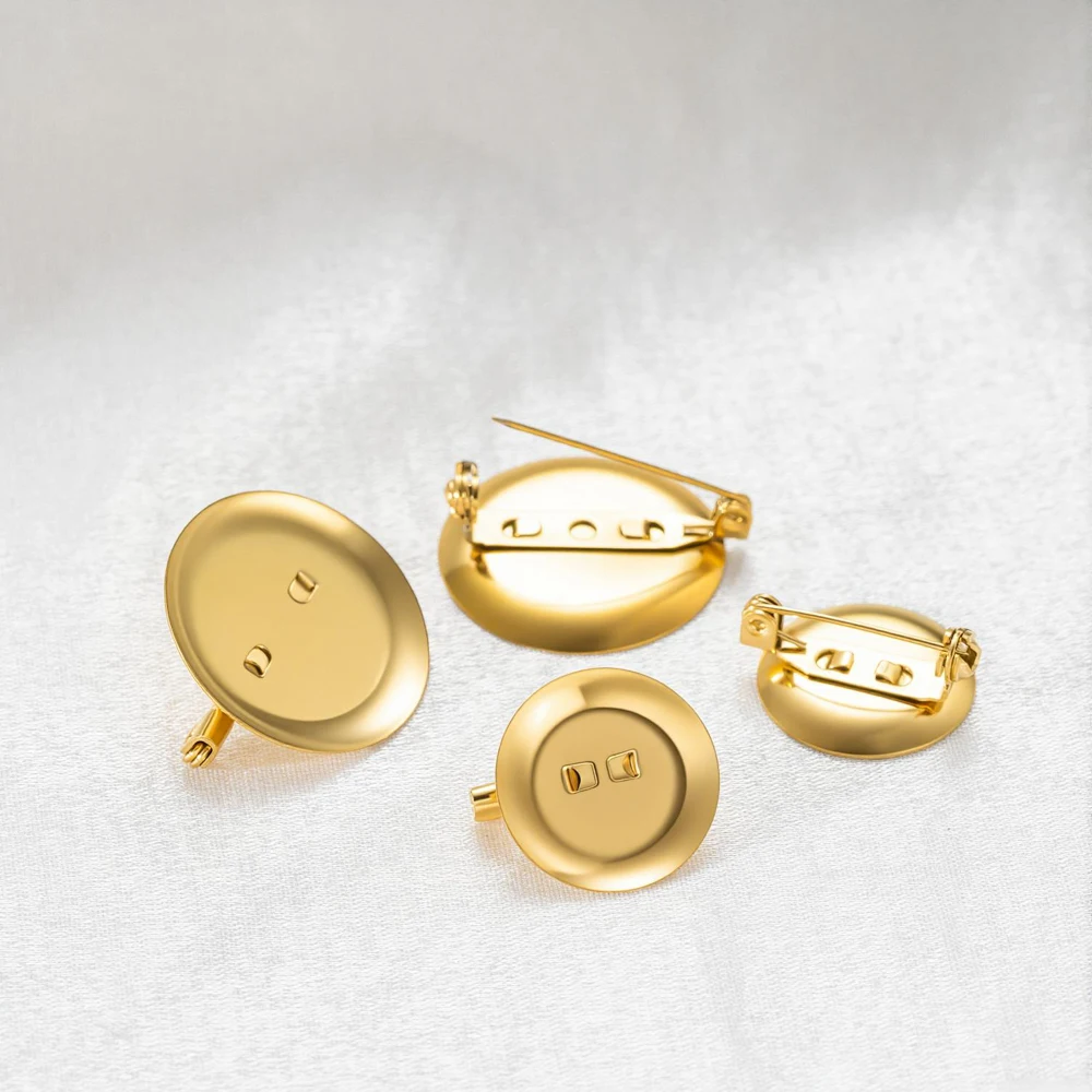 5pcs Stainless Steel Brooch Clasp Pin Bezel Blanks Cabochon Base Trays With Pin Clip For DIY Brooches Jewelry Making Accessories