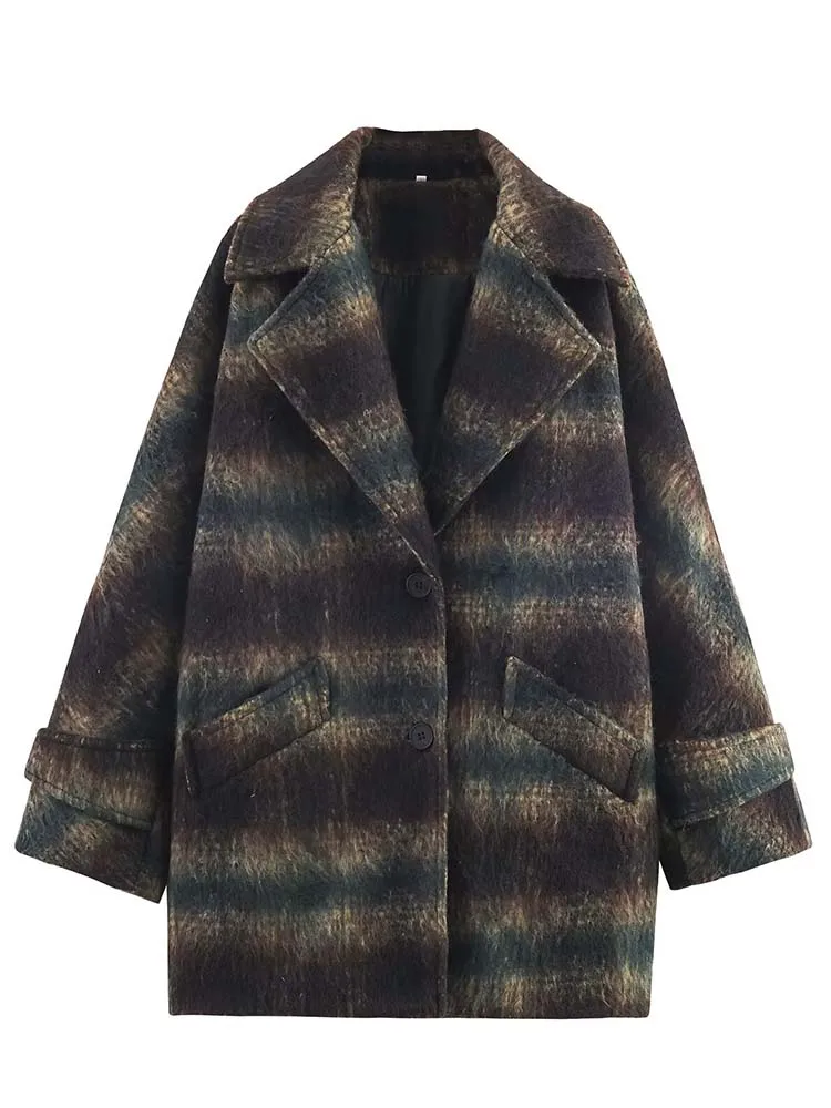 

Women's Woolen Coat 2025 Autumn Winter New Fashion Women Long Sleeve Button Checkered Overcoat Women High Street Leisure Coats