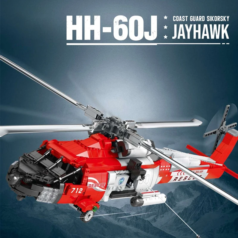 Building Blocks Large HH-60J Guard Search And Rescue Aircraft Model Aviation Plane MOC Bricks 1137pcs For Children Gift Set