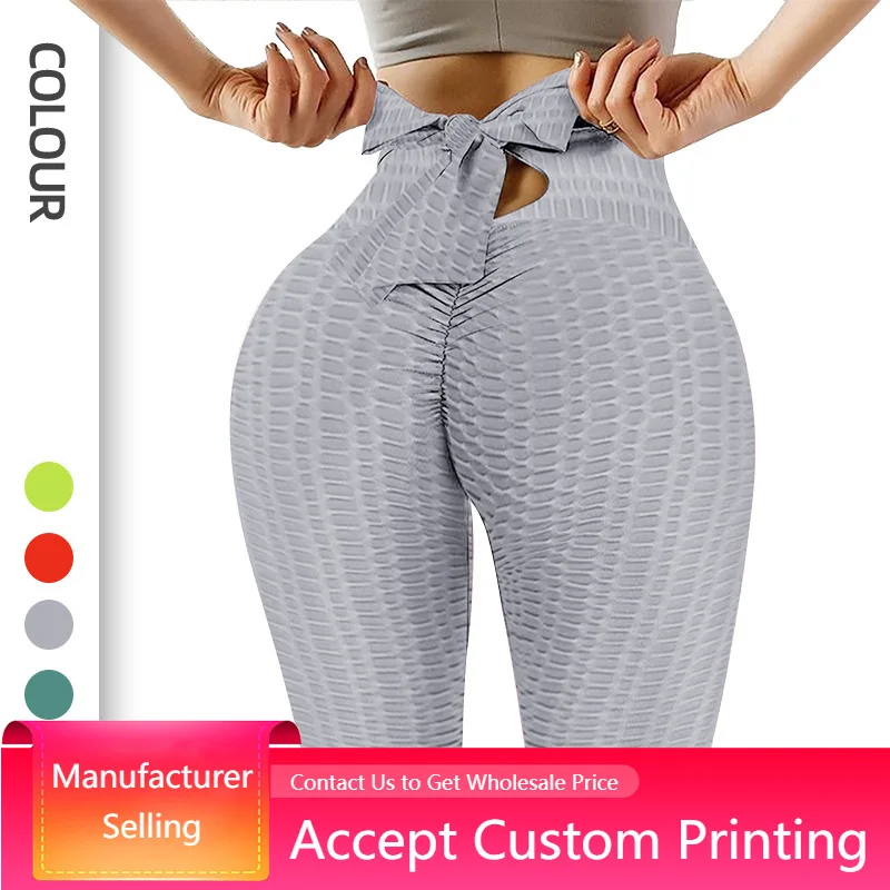 Women High Waist Peach Butt Yoga Pants  Honeycomb Sports wear Bows Leggings gym sports running fitness pants high elastic tights