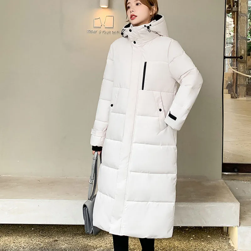 Płaszcz Zimowy Ciepły z Kapturem Damska Kurtka Watowana Bawełną 2025 Nowa Moda Jednolity Kolor Temperament Damska Kurtka Puchowa Bawełniana H363