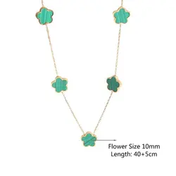 Double Side Stainless Steel Luxury Green Flower Clover Charm Necklace For Women Trend Gold Color Acrylic Jewelry Gift No-Fading