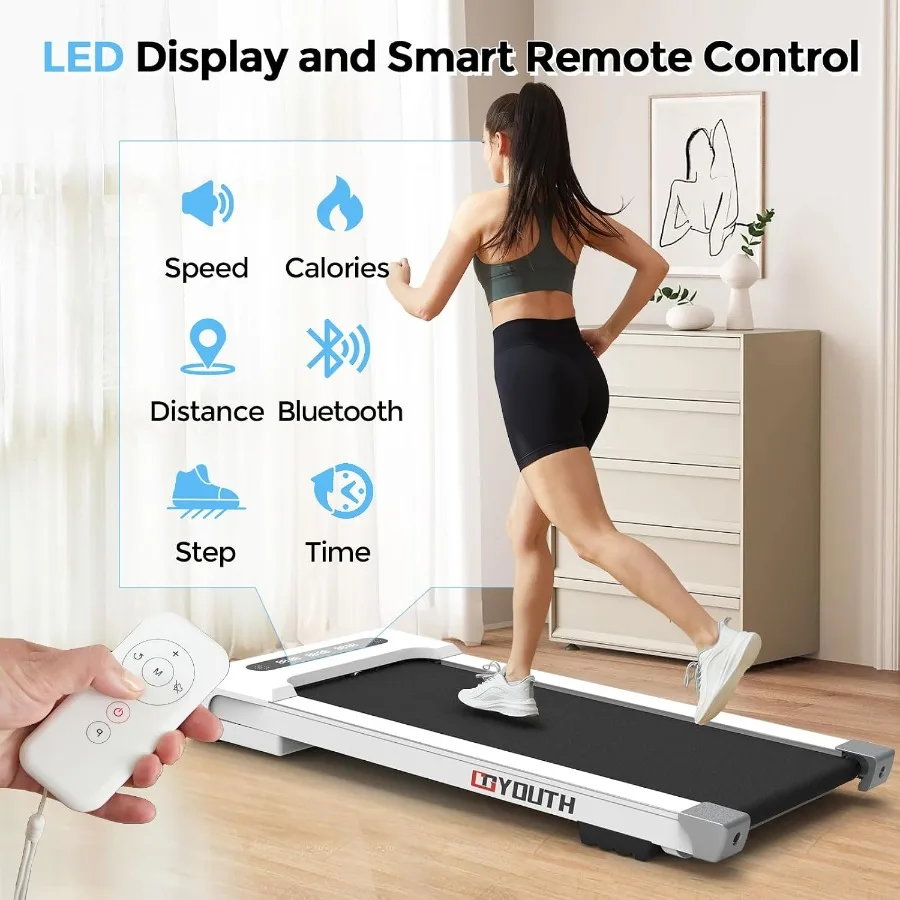 Under Desk Walking Pad Treadmill for Home Office Use, Steel Frame with Black Matte Finish, Compact Design with Wide Belt, 300 l