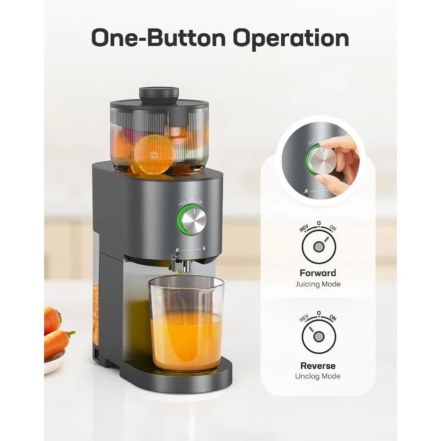 ماكينة عصير بالضغط البارد عالية الإنتاجية مع مزلق تغذية كبير 5.4 للفواكه والخضروات الكاملة سهلة التنظيف ومضغ بطيء