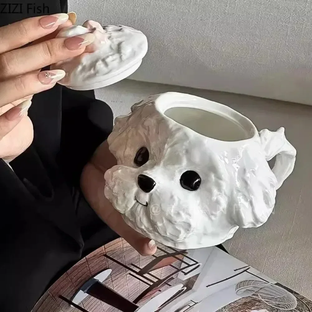 

Cute Teddy Dog Shaped Coffee Mugs High-capacity Ceramics Cup with Cover Juice Mug Milk Tea Mugs Teacup Fruit Juice Container
