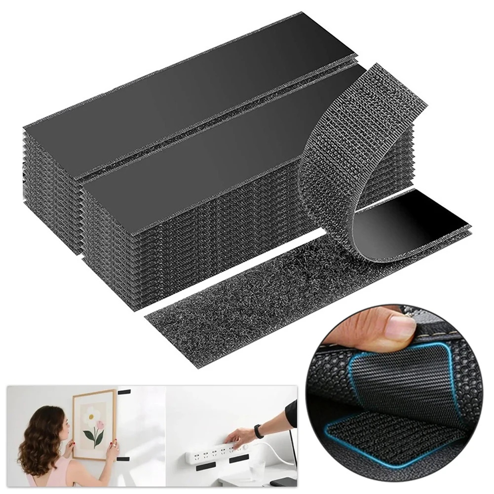 50pcs Double-Sided Household Use Touches Fastener Black Pad Fixed Patch Double Sided Mat Grip Strap Self-Adhesive DIY Apparel