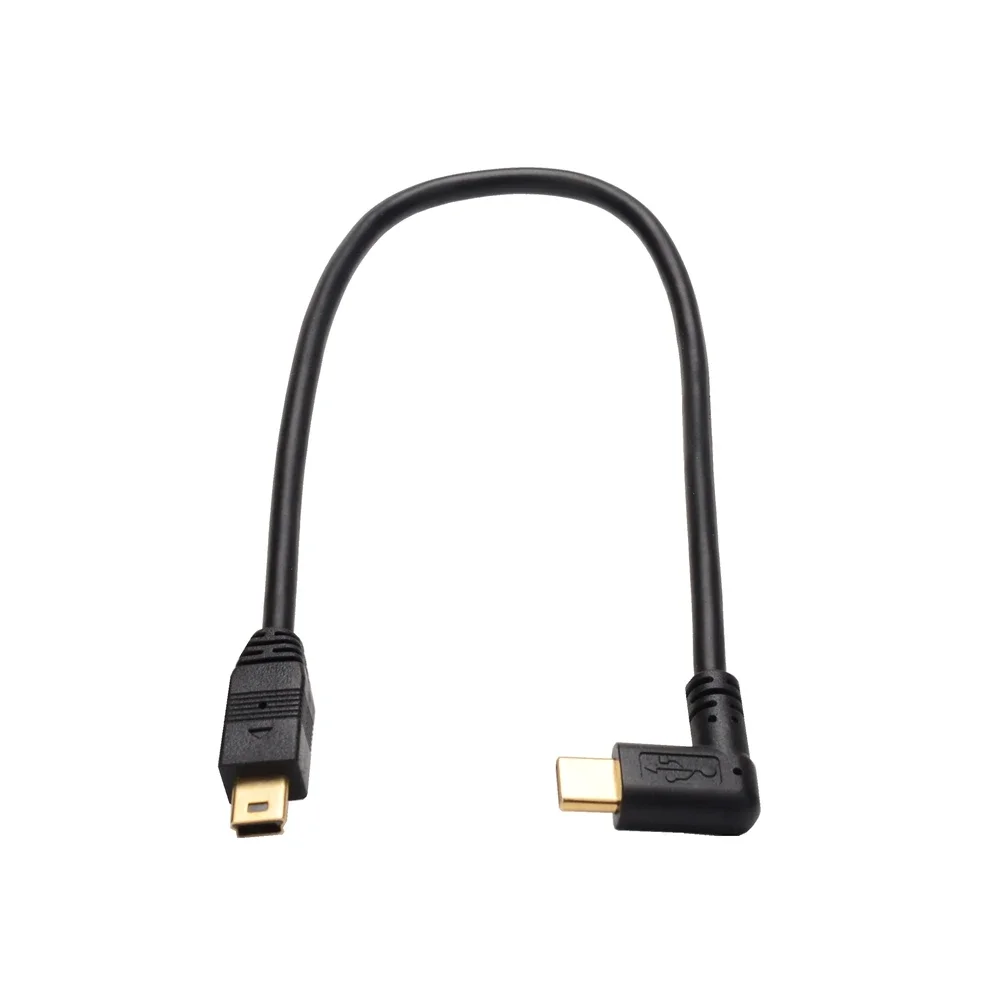 كابل USB صغير ومايكرو USB 5 دبوس ذكر إلى ذكر USB 3.1 نوع C بزاوية OTG كابل بيانات محول كابل شحن طول 25 سنتيمتر