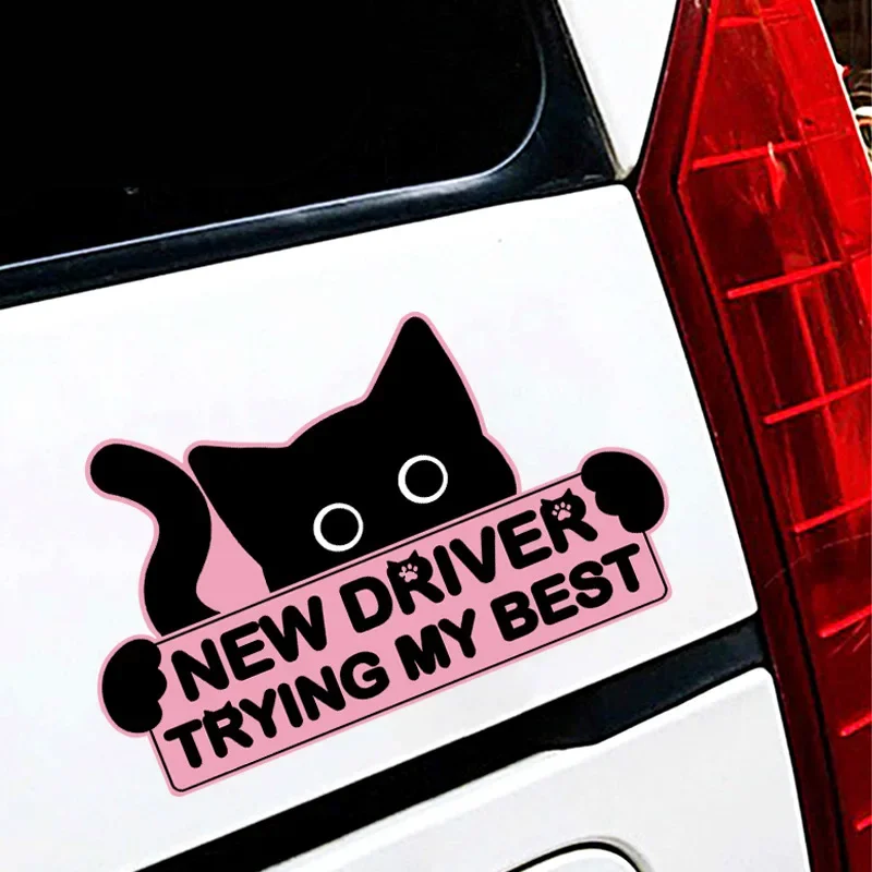 1Pc 2D Flat Cute Cat New Driver Vinyl Sticker, Waterproof UV Resistant Decal for Car Decor, Holiday Gift