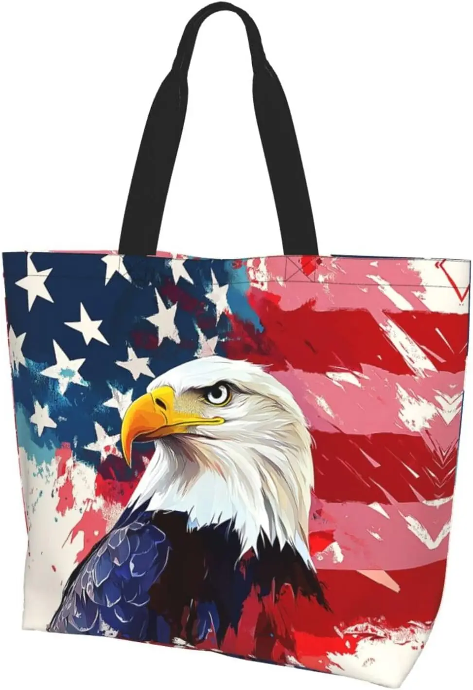 Bolso de mano con bandera americana con cremallera, bolso patriótico grande para mujer, asas reutilizables, compras multiusos y resistentes