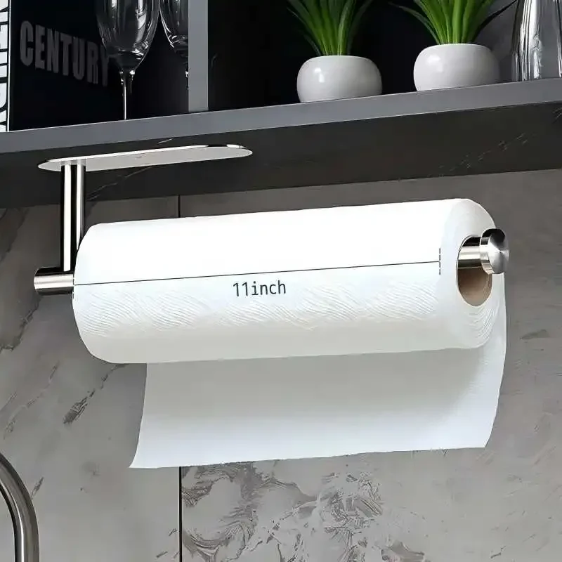 

Stainless Steel Kitchen Organizer Paper Hanger For Kitchen Adhesive Under Cabinet Wall Mount Paper Towel Holder SUS304 Shelf