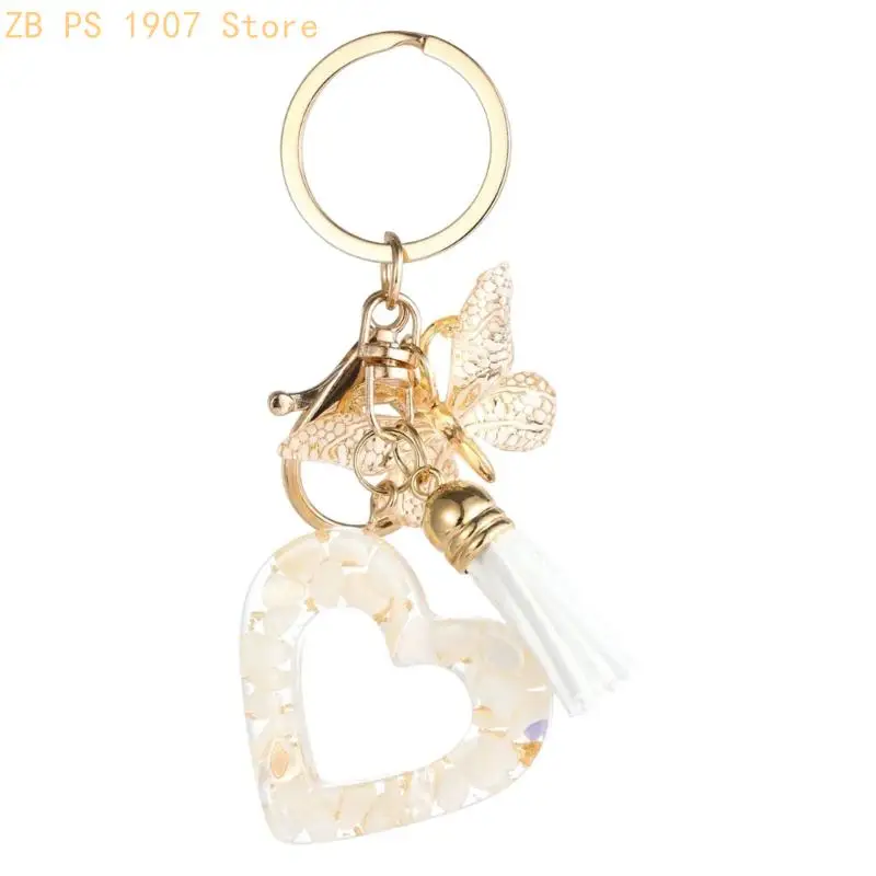 Bag Charm Keychain with Hollow Heart Pendant Fringe Accent Glitter Look and Gold-Tone Hardware for Keys and Backpacks 55KA