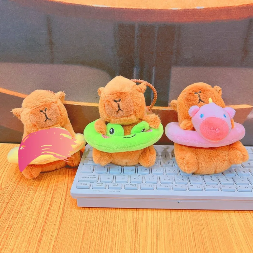 Cartoon Plüsch Capybara Schlüsselanhänger Meerschweinchen mit Schwimmring Flauschige Tierpuppe Kuscheltiere Weiche Simulation Capybara Anhänger