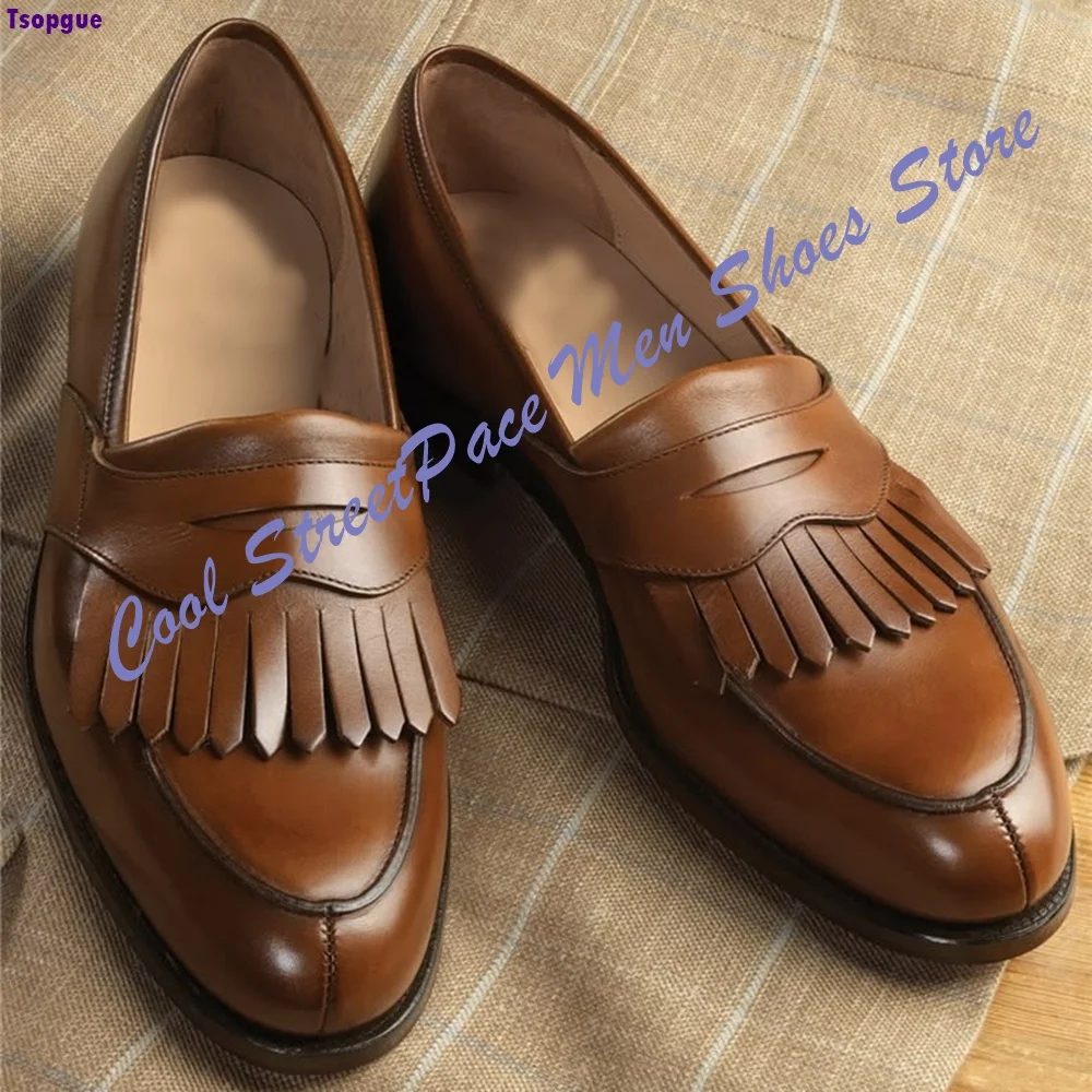 Zapatos clásicos de cuero sintético para hombre, color marrón, con flecos, tipo mocasín, de fácil calzado, ideales para la oficina, eventos de negocios, fiestas y ocasiones informales. Zapatillas para mujer.