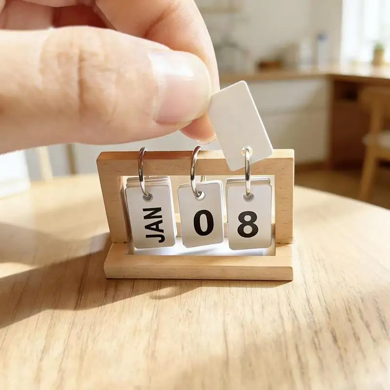 【K】Mini Vintage wooden Calendar Office Desk Decoration Decoration Kit Standing Desk Calendar Work Desk Decor Mini Desk Calendar