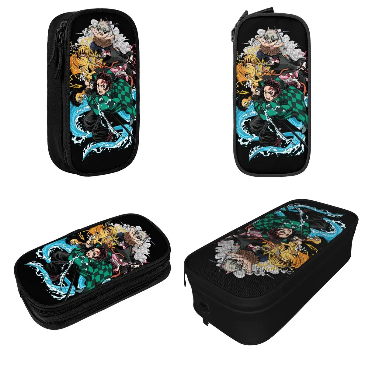 Demon Slayer Pencil Cases Inosuke Anime Demon Blade Pencil Pouch Pen Box Large Storage Bag Students School Zipper Stationery