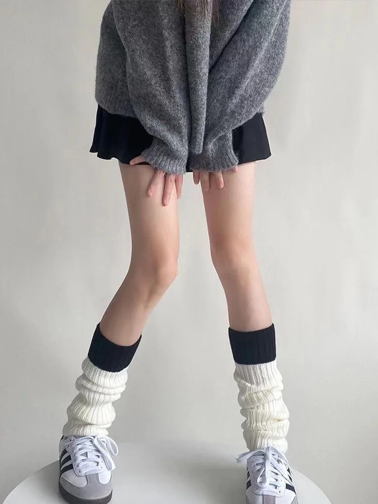 Knitted JK Socks and Socks White Calf Sock Covers, Spliced Leg Covers Stacked Socks Women Trendy Long Tube Pile Socks
