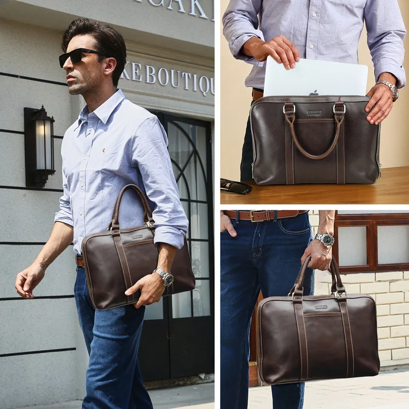 Full Grain Top Layer Cowhide Leather Handbag for Men Business Briefcase Can Hold 14.2 Inch Computer Genuine Leather Men's Bag