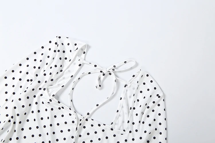 Weird Puss Sexy Mode-Playsuits für Damen, Polka-Dot-Print, quadratischer Kragen, lange Ärmel, figurbetont, Pfirsichfarben, für Mitternachtsclub-Partys – Detail 8