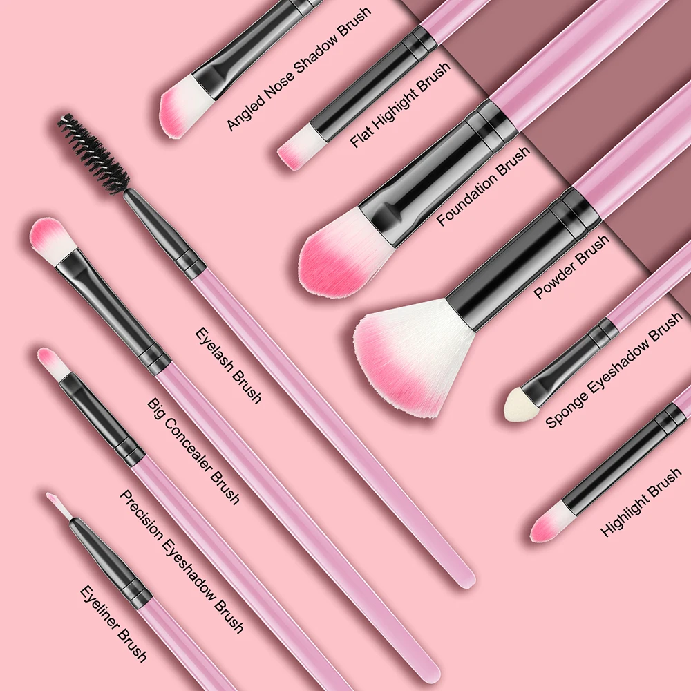 Pędzle do makijażu, 10 szt. podróżny zestaw miękkich, puszystych pędzli do makijażu, pędzle kosmetyczne do podkładu, korektora, pudru, do twarzy, oczu.