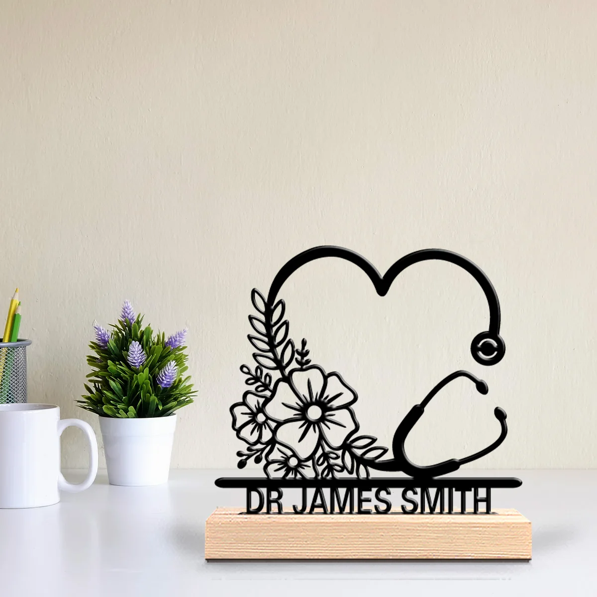 1pc Beauty Personalized Custom Stethoscope Metal Statues Metal Art With Base Tabletop Decoration Suitable For Doctors Medical