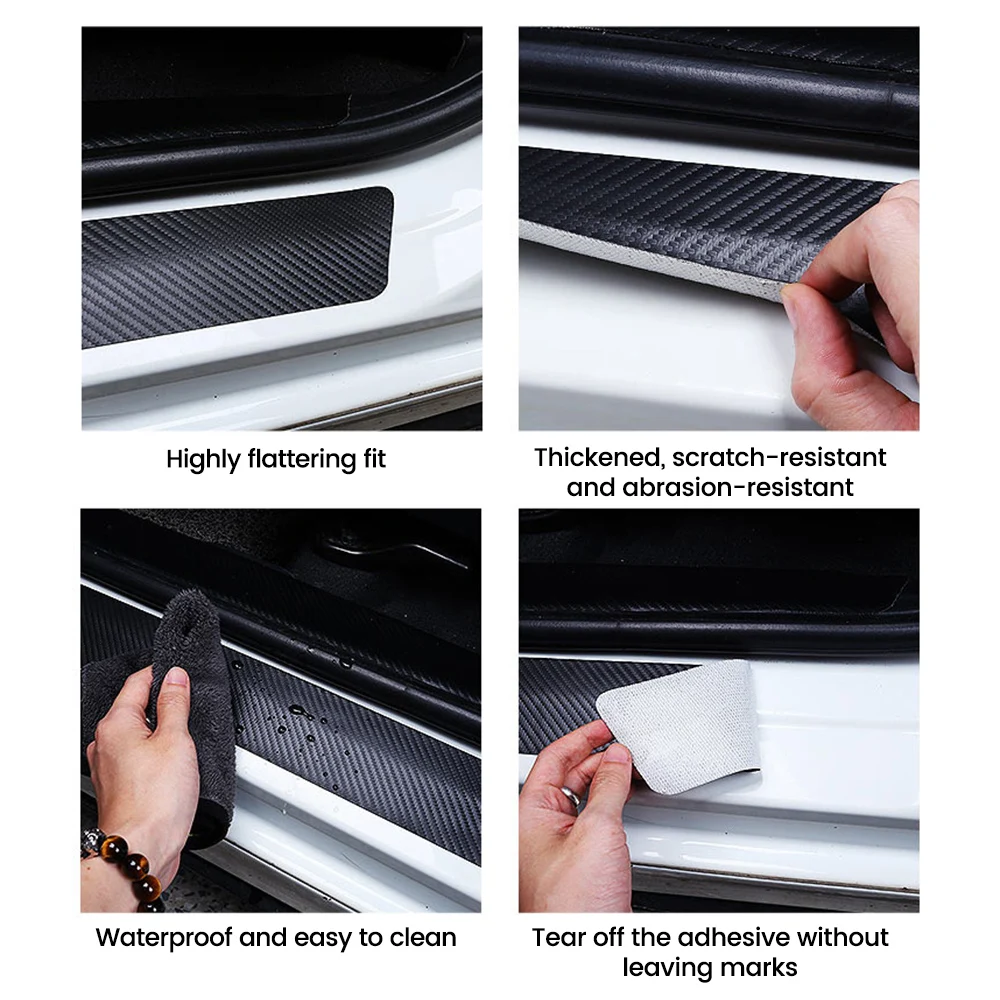 4Pc Car Scuff Plate Door Threshold Sill Stickers Auto Cover Door Sill Side Mirror Anti Scratch Tape Waterproof Protection Film