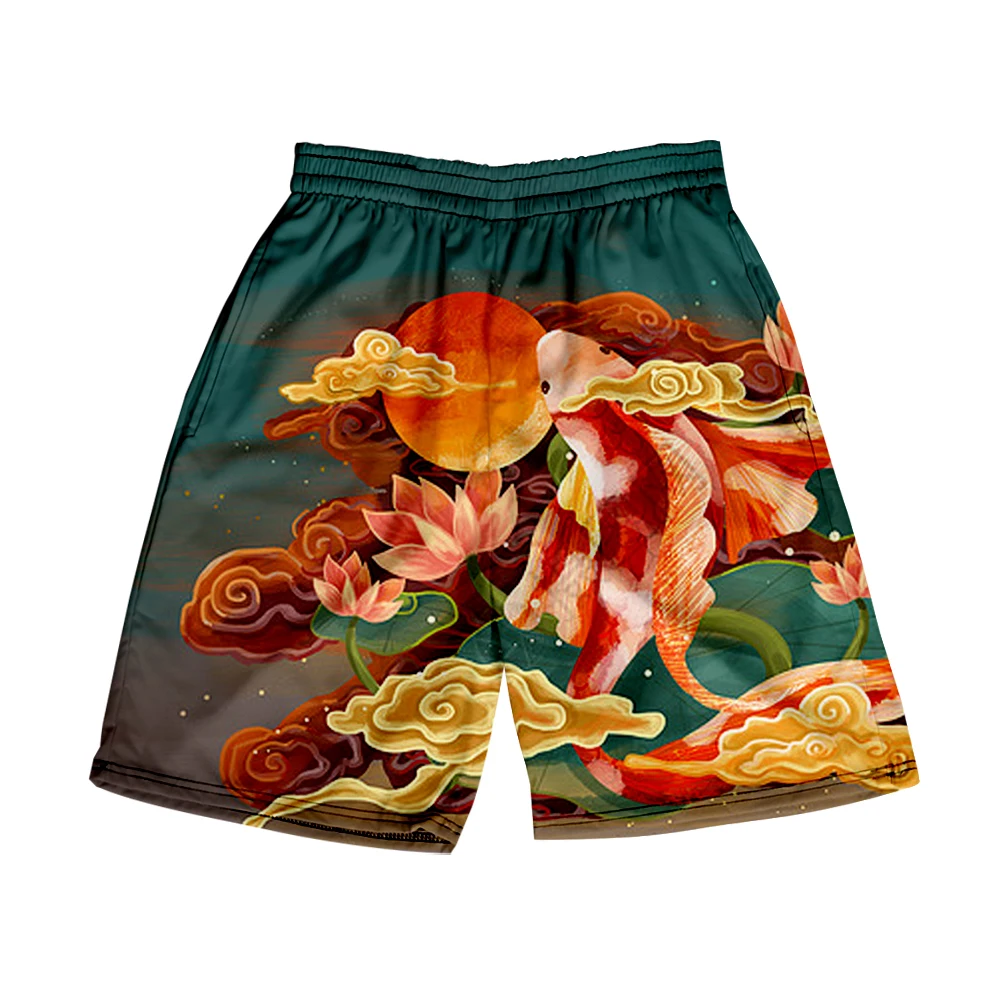 Pantalones cortos de playa de carpa Koi para hombres y mujeres, ropa con impresión digital 3D, pantalones cortos casuales, pantalones de pareja de tendencia de moda